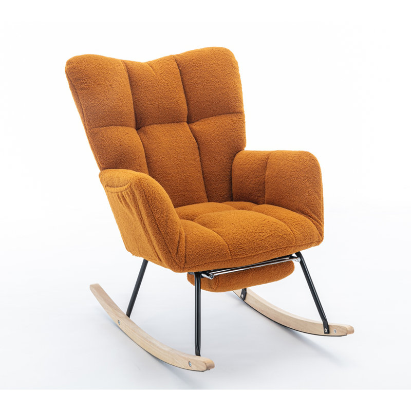Chaise berçante en tissu avec repose-pieds Teddy, Caramel