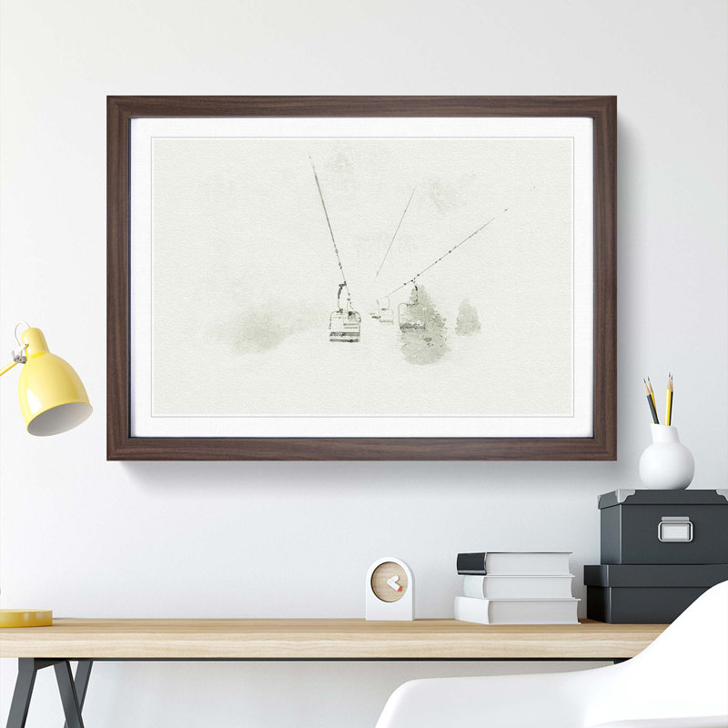 Ski Lift in Morillon France in Abstract - Picture Frame Graphic Art Print, 48cm H x 65cm W x 2cm D, Walnut Framed