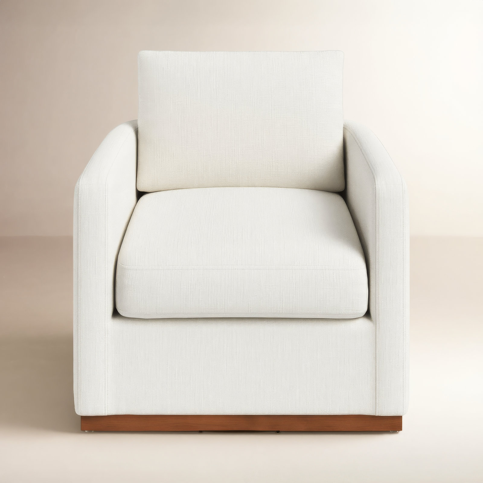 Bobbi Rounded Back Upholstered Swivel Armchair, Flannigan Cotton White Performance Weave