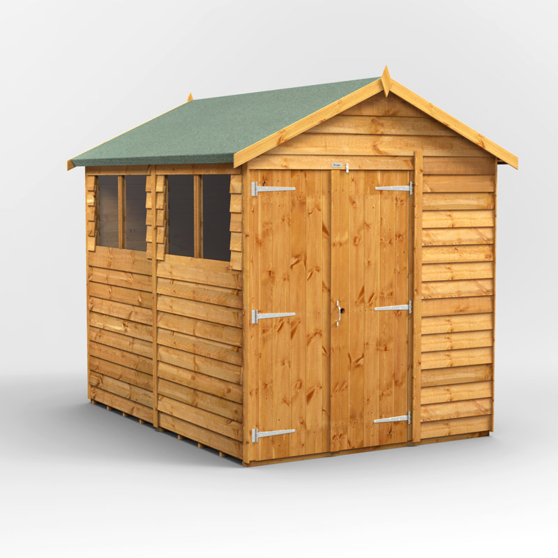 Powersheds Timber Overlap Apex Garden Shed, Double Doors