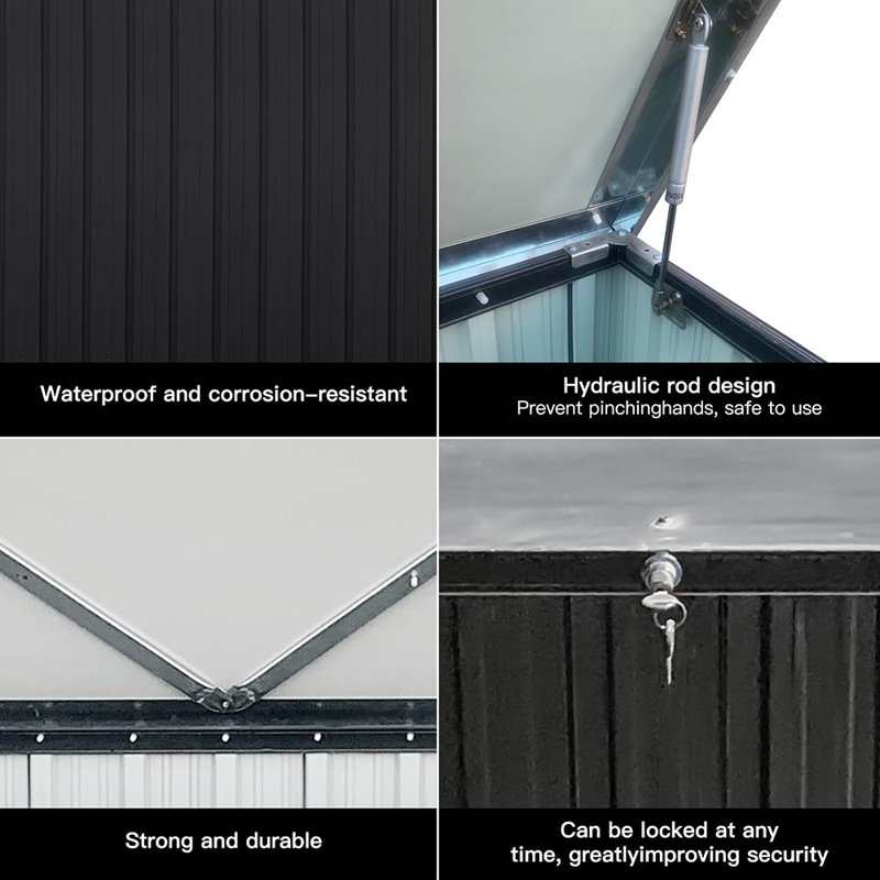 IYofe Water Resistant Metal Lockable Deck Box in Black, 215 Gallons (28.5"H x 67.9"W x 30.8"D)