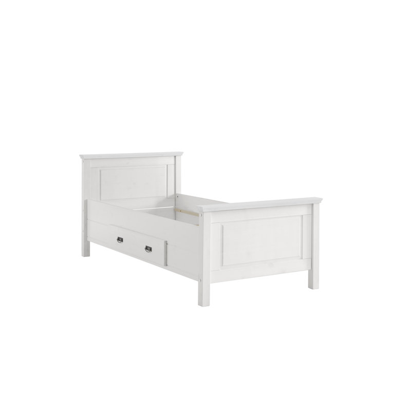 Solid Wood Storage Bed, White, 90 x 200 cm