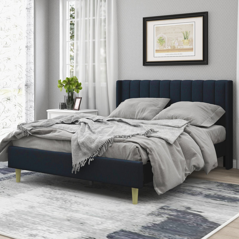 Lit plateforme tapissier avec tête de lit à oreilles Eriksay, Grand, Lin gris foncé