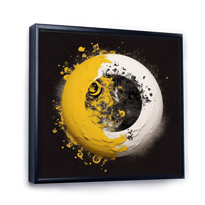 Jaune et blanc sur fond blanc, H 24 po x l 24 po x P 1 po, Cadre flottant noir