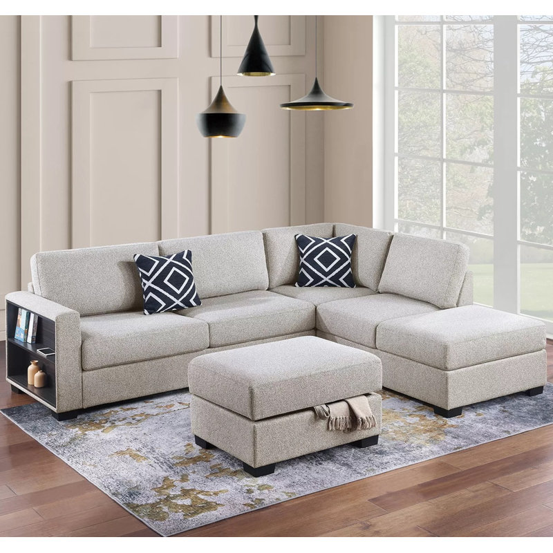 Ensemble modulaire réversible avec repose-pieds, Beige Boucle
