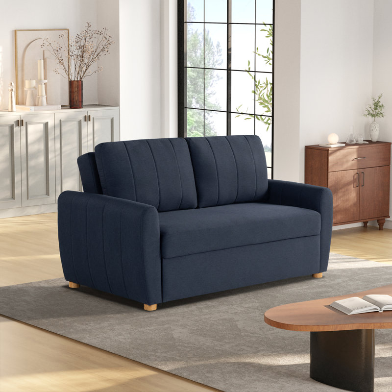 Serta Lowry 66.5" Full-Size Upholstered Convertible Sleeper Loveseat, Navy Blue