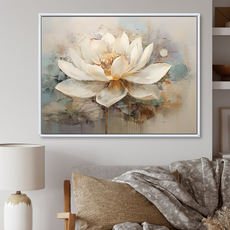 Antique Lotus Connection I - Lotus, reproductions encadrées, H 24 po x l 32 po x P 1 po, Cadre flottant blanc
