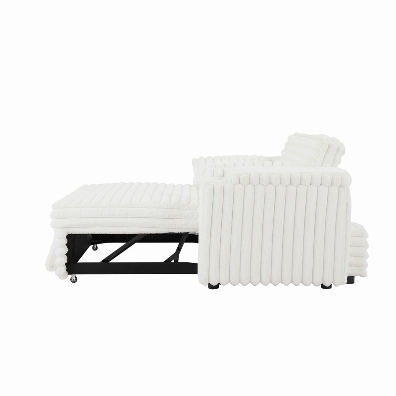 Canapé-lit avec causeuse avec accoudoirs de rangement et port USB, Blanc