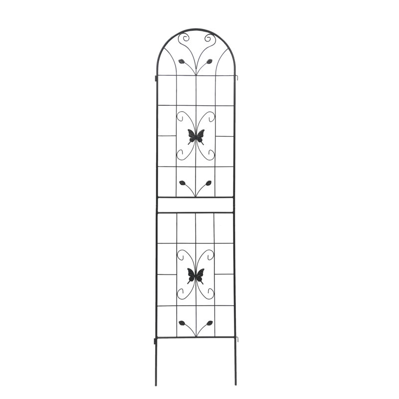 Paquet de 4 treillis de jardin en métal 86,7 po x 19,7 po, antirouille pour l'escalade de fleurs, tuyau rond noir galvanisé pour l'extérieur, support pour plante grimpante double, support