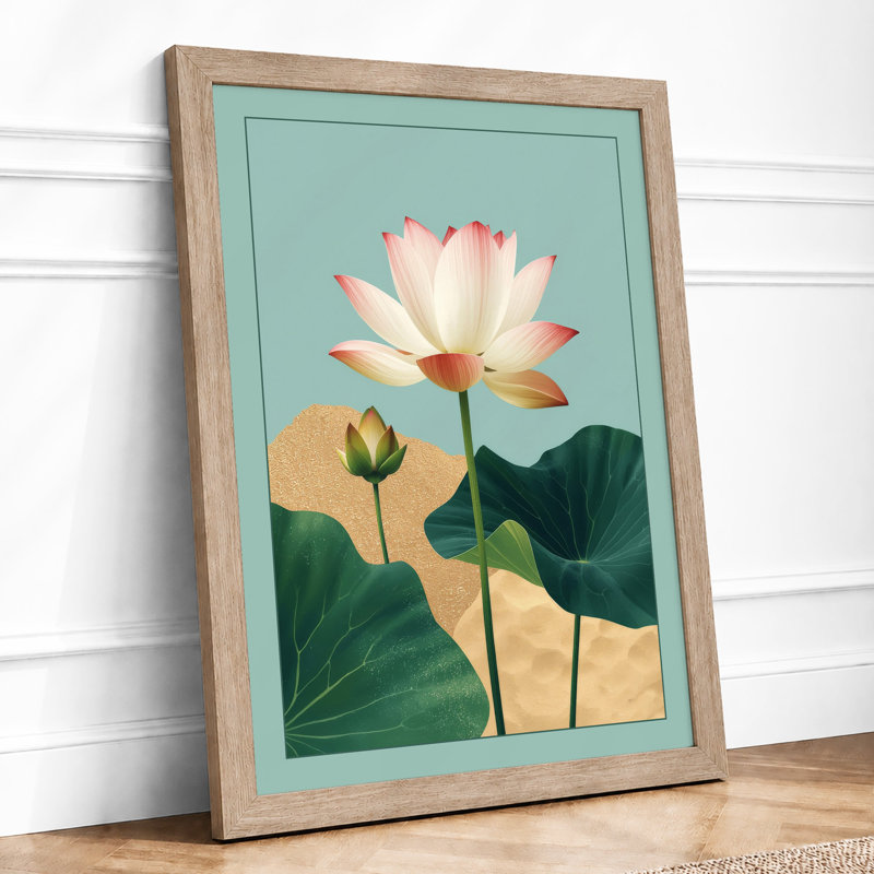 Lotus in Bloom Botanical - Framed Print, Oak, A3 - 42.0 x 29.7 cm