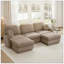 Canapé surdimensionné en U de 105 po en chenille, canapé à assise profonde avec repose-pieds mobile, coussins ronds exquis et coussins de dossier matelassés, pieds à cadre encastré, assemblage facile, convient au salon, café léger-239152619-239152622