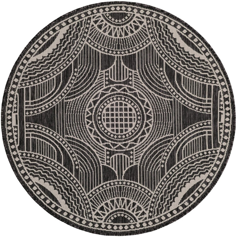 Tapis noir et blanc Aucun, Rond 4 pi 1 po