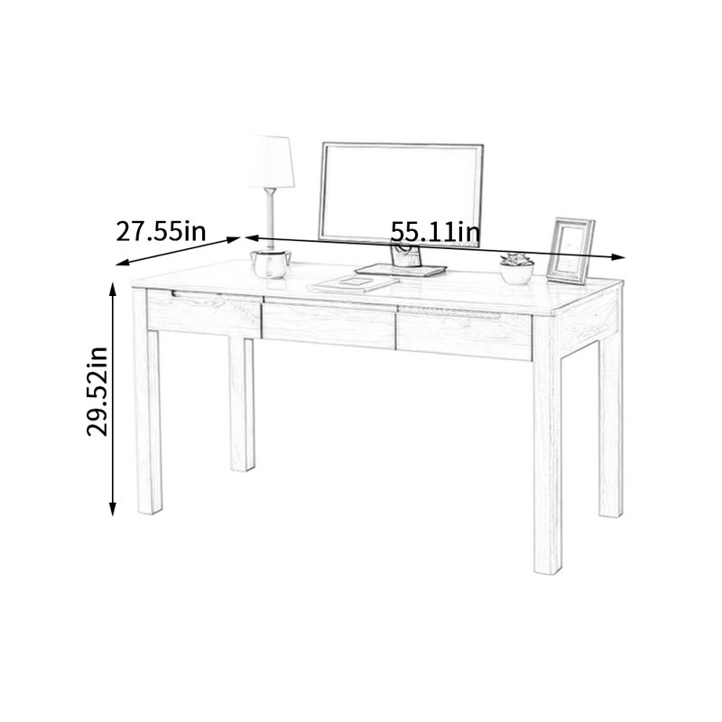 Bureau d'écriture simple et robuste en bois massif, H 29,52 po x l 55,11 po x P 27,55 po
