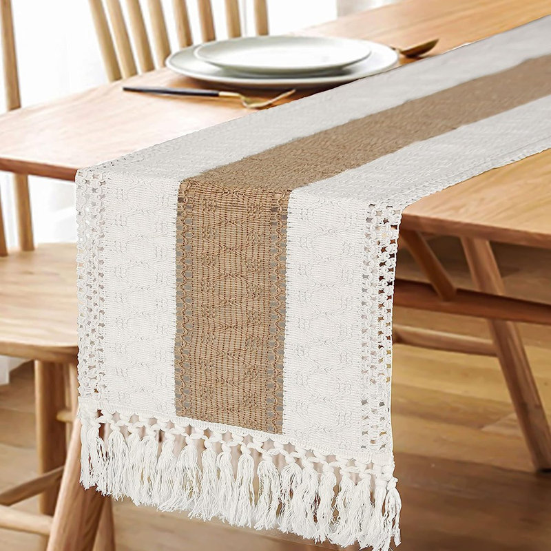 Chemin de table Boho pour la décoration d'été avec glands 72 pouces de long chemin de table rustique en macramé, décoration de table en toile de jute pour le salon, douche nuptiale (12 x 72 pouces)