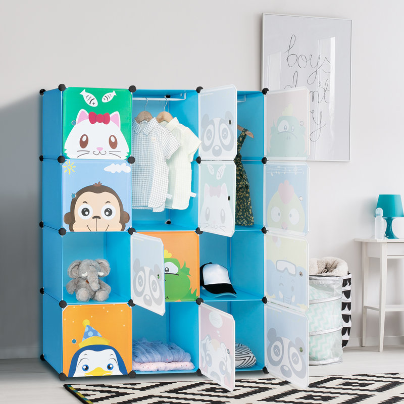 Armoire de rangement pour enfant 12 cubes avec 2 tiges suspendues