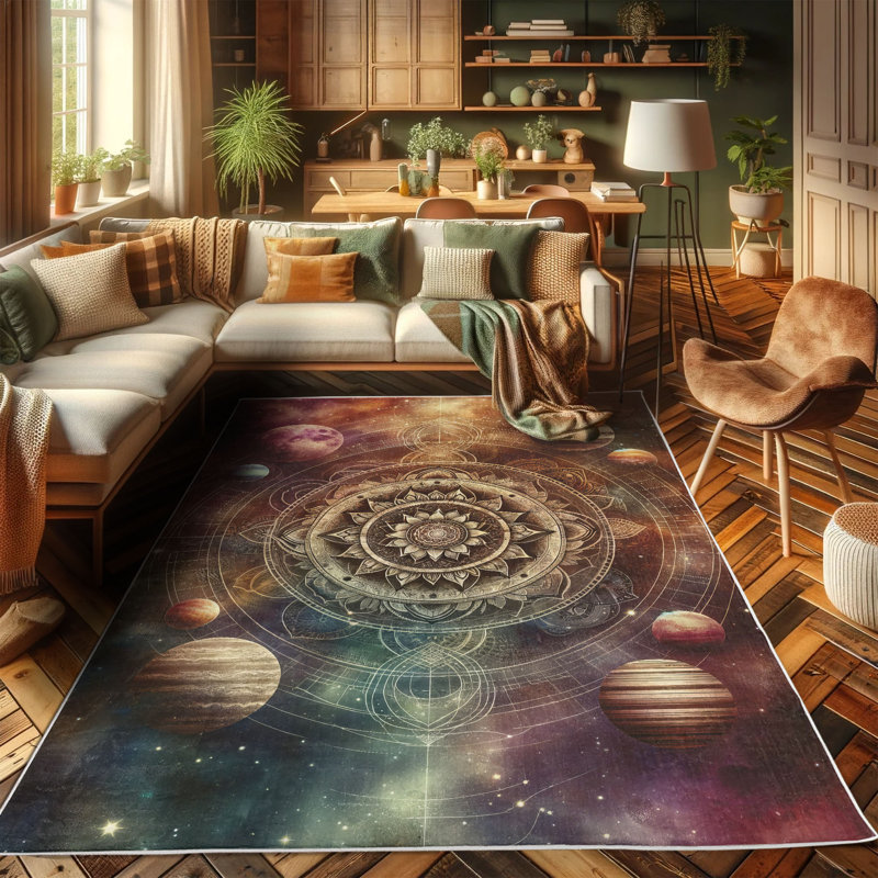 Ambesonne Galaxy Rug Carpet Dreamy Starry Outer Space Pale Camel Dried Rose, Rectangle 4' x 5'7"