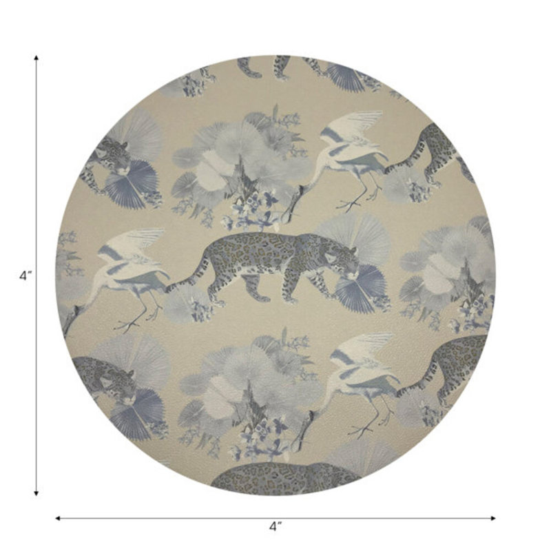 Sous-verres ronds en cuir végétalien Leopard Walk, Crème, crème
