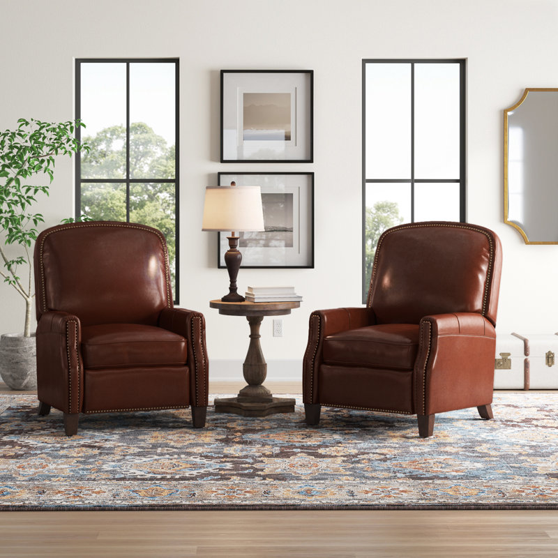 Fauteuil inclinable manuel en cuir véritable Glen Ellyn, Cuir grainé brun