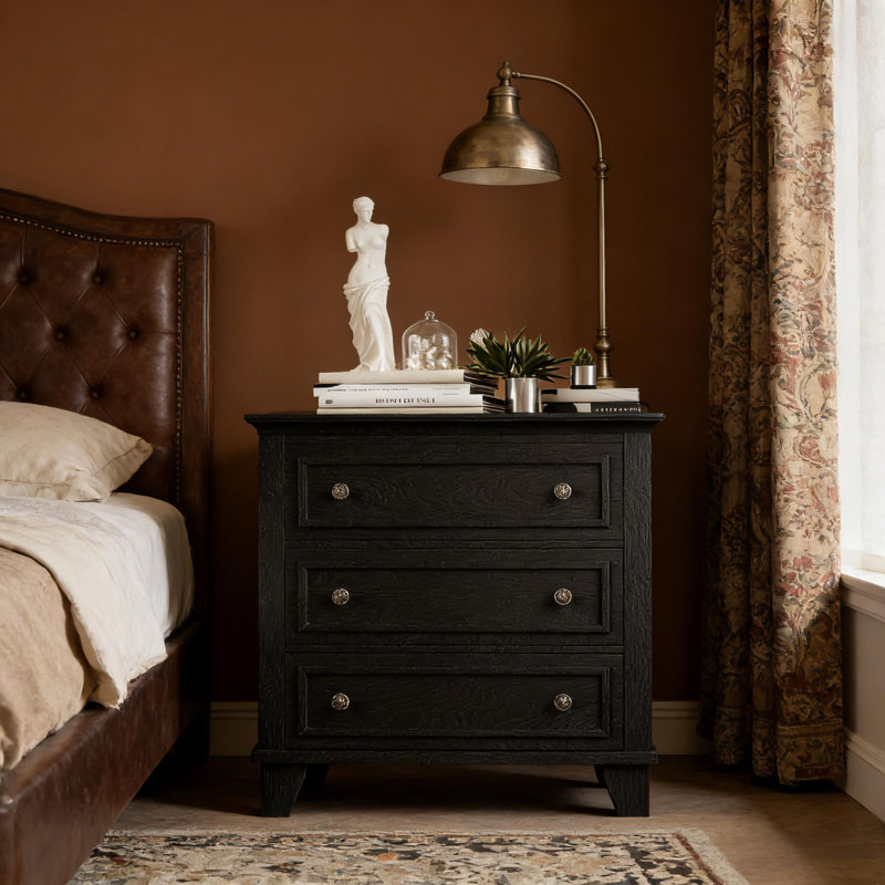 Commode 3 tiroirs avec poignée rétro pour chambre à coucher, salon, couloir, Noir