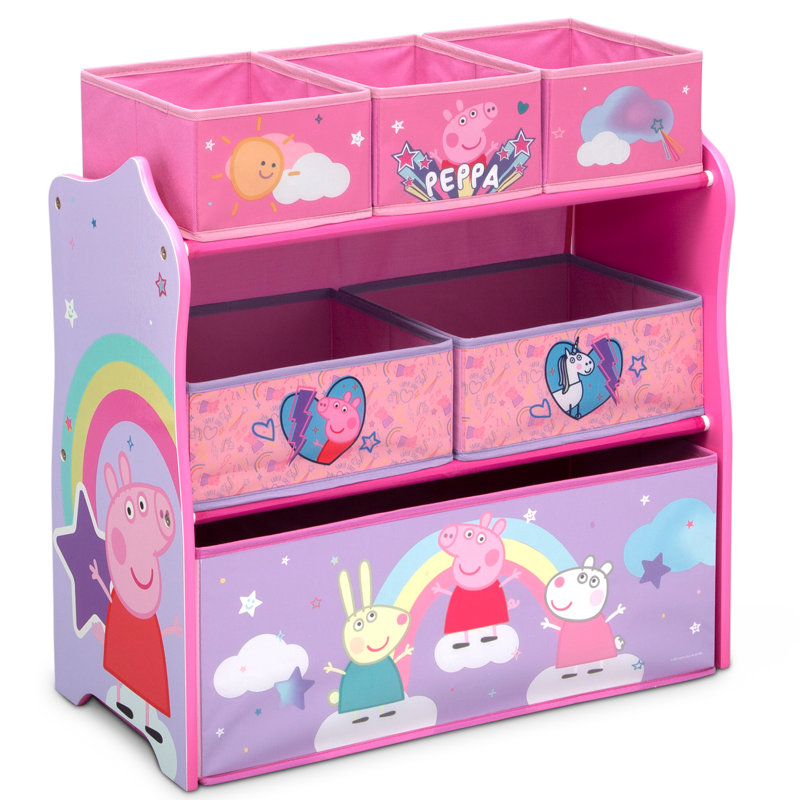 Peppa Pig Pink Wooden Stackable Toy Organizer with Fabric Bins