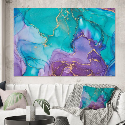 Turquoise et mauve liquide Art I - impression d'art moderne sur toile