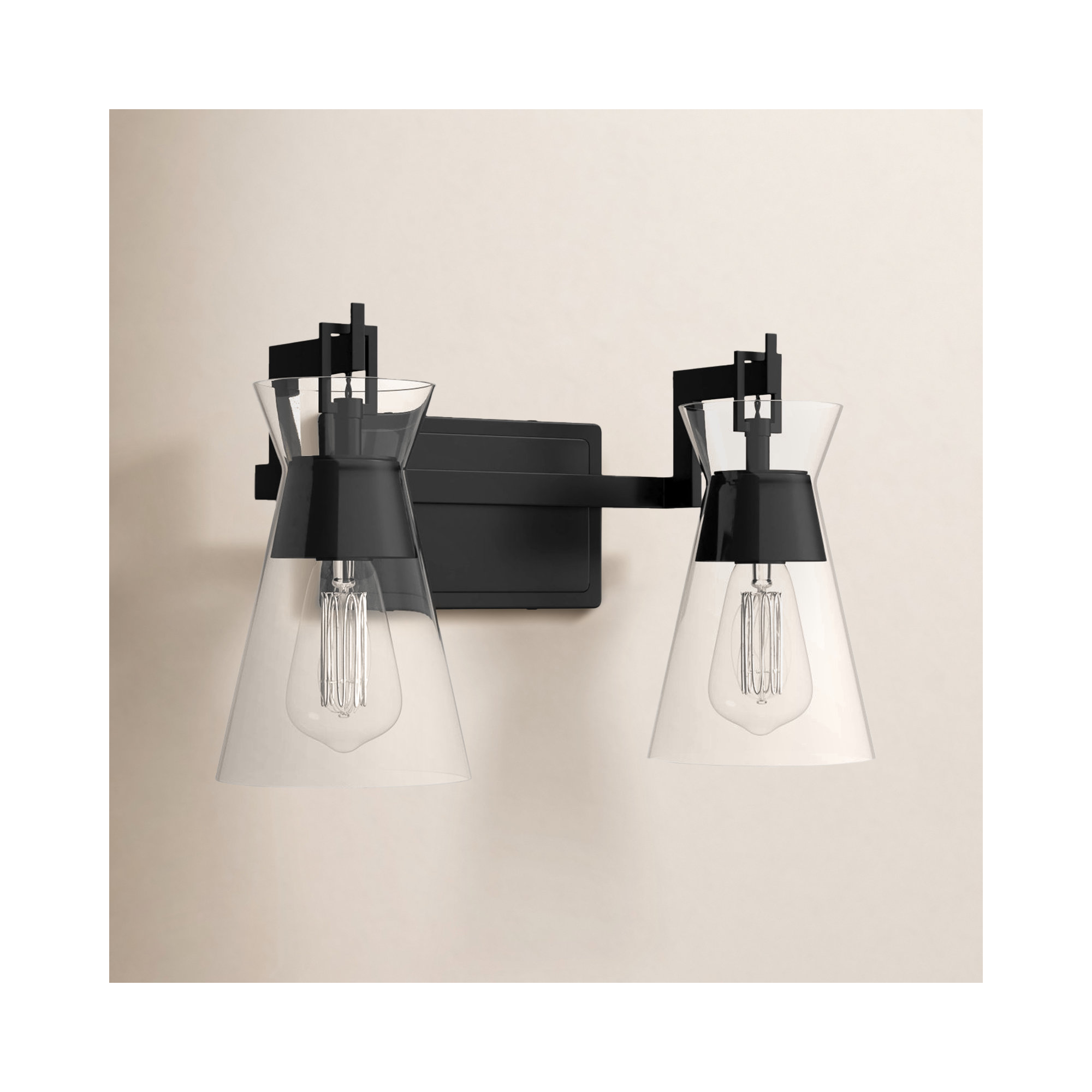 Kesia Bathroom Vanity Light, 9.5" H x 16" W x 16" D, 2 Lights, Black
