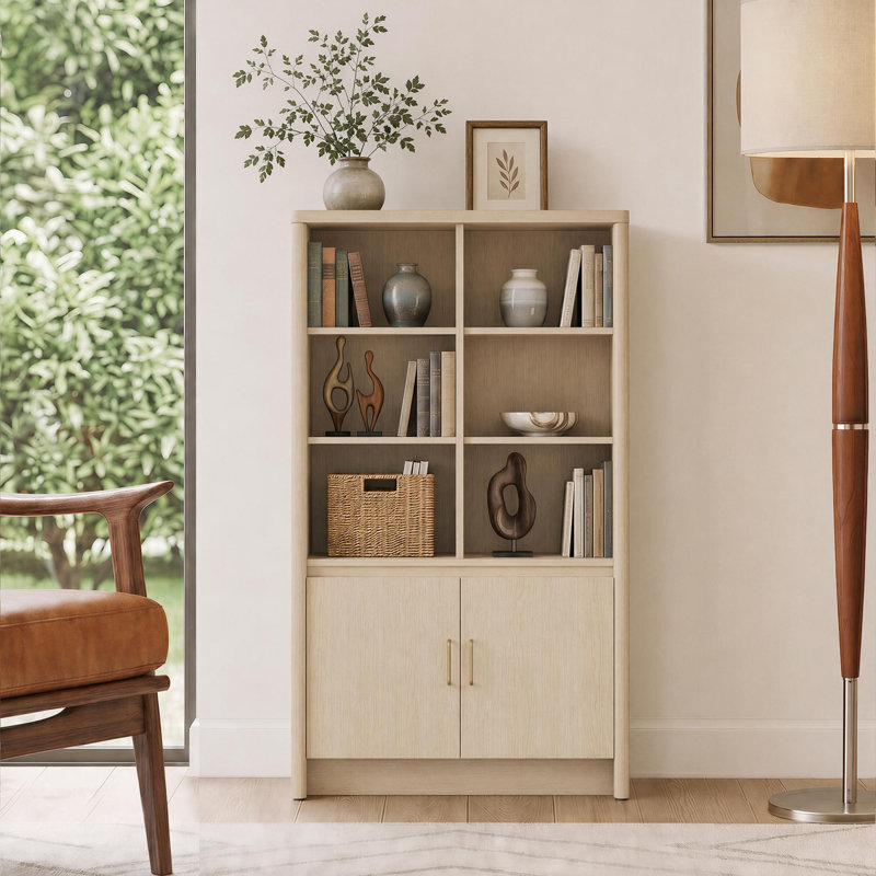 59.3" Tall Bookshelf With Storage Cabinet, Oak