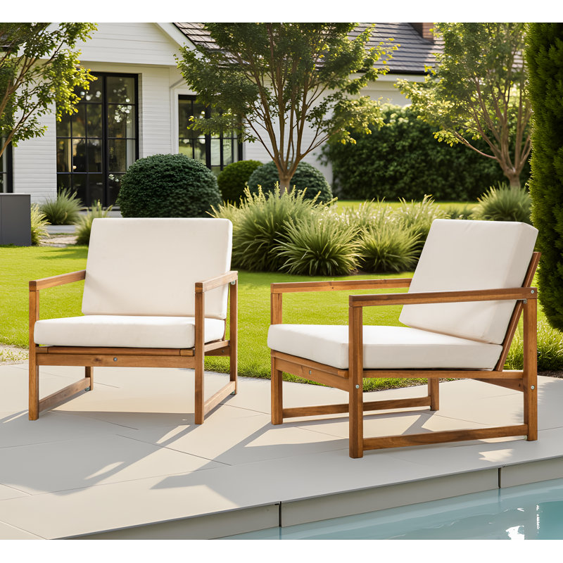 Solid Wood Lounge Accent Chair with Cushion (Set of 2)