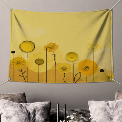 Tapisserie murale fleurs jaunes artistiques
