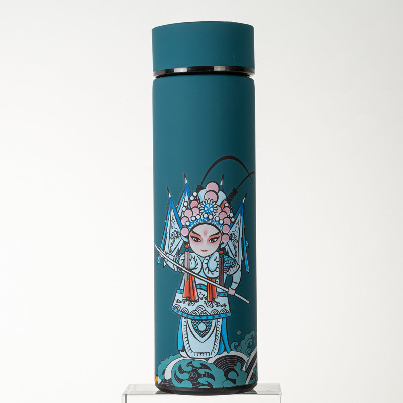 Bouteille d'eau isotherme isotherme de voyage, thé, thermos, crépine amovible et température avec motif de chanteur d'opéra chinois - 16,9 oz liq. (Bleu sarcelle)