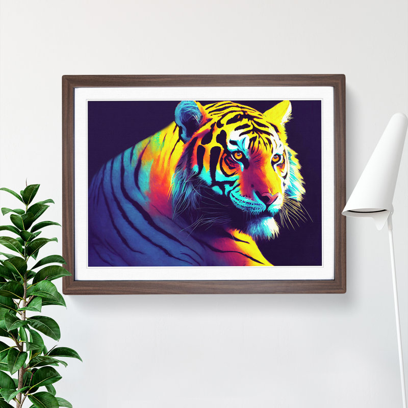 Tiger Colours Vol.1 - Single Picture Frame Print, 25cm H x 34cm W x 2cm D, Walnut Framed