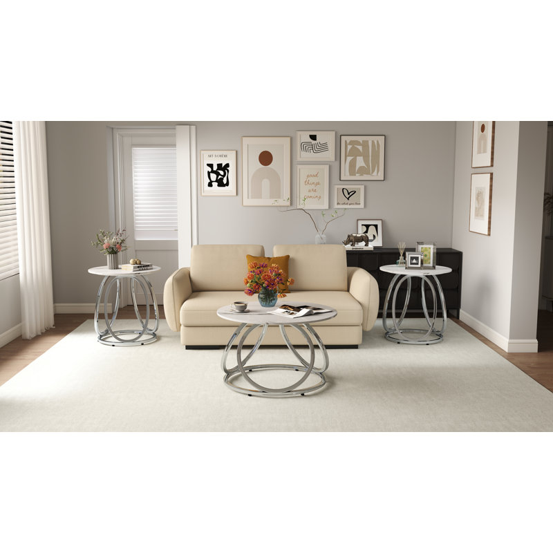 Living Room Table Set, Calacatta Gold/Silver