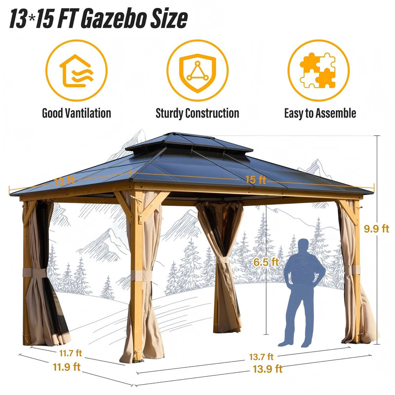 15 pi L 13 pi. D Pavillon de jardin en bois massif