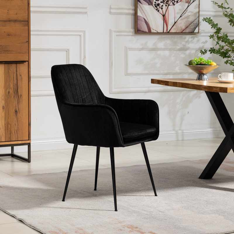 Anoek 47cm H Velvet Upholstered Dining Chair, Black