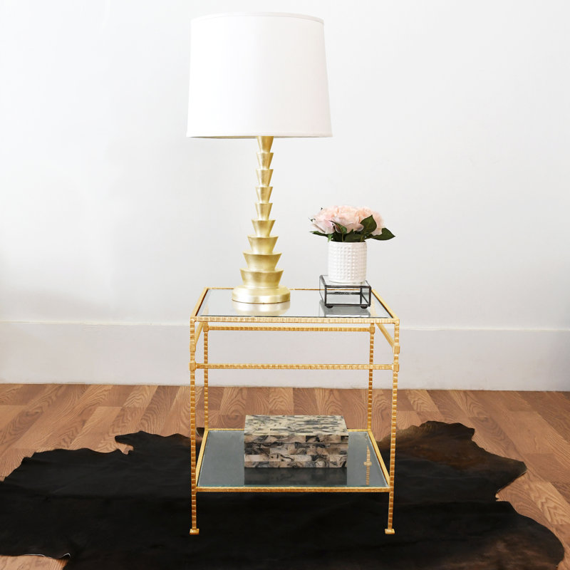 Amos 22" Gold Metal and Glass Square End Table