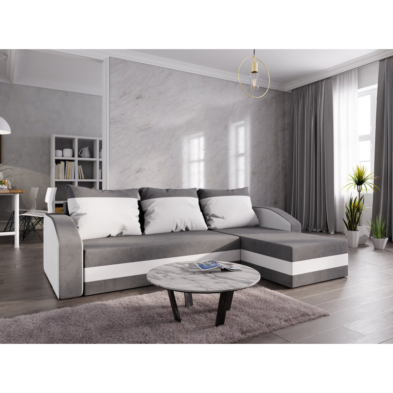 Skyller 3 Seater Corner Sofa , Gray/White - Microfaza27/Microfaza31, Right -sided