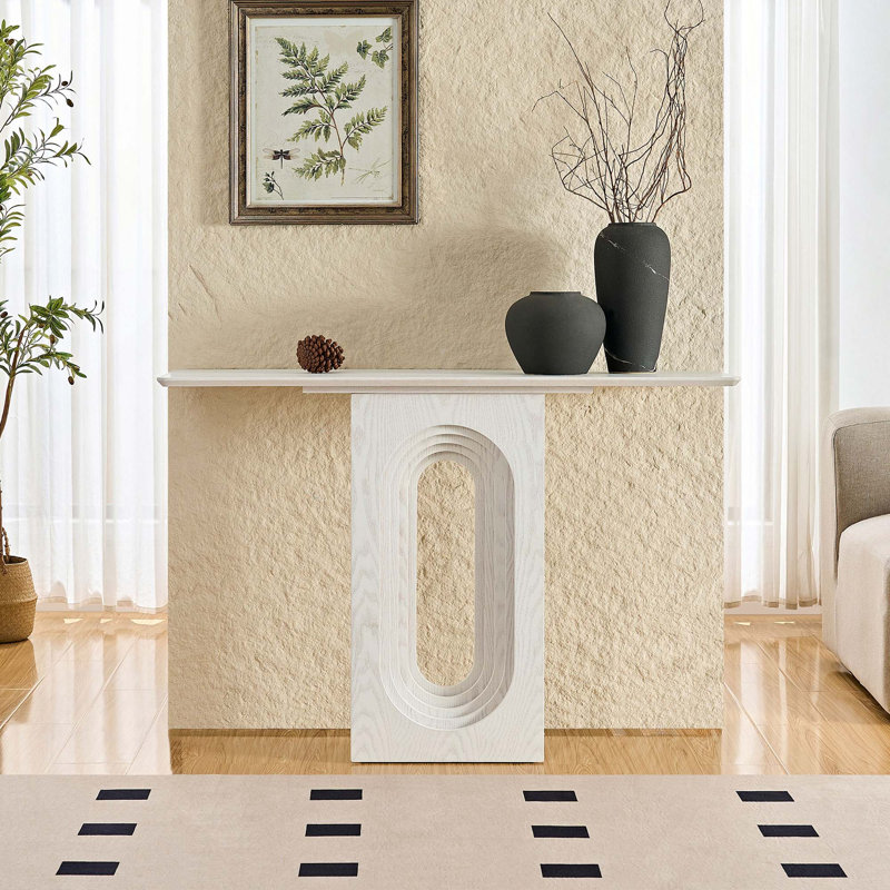 Console moderne et étroite avec un design bouclé unique pour l'entrée du couloir, Blanc