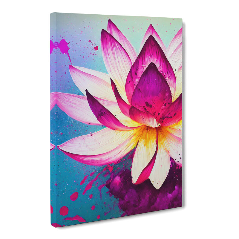 Lotus Flower Splatter - Wrapped Canvas, 50cm H x 35cm W x 3cm D