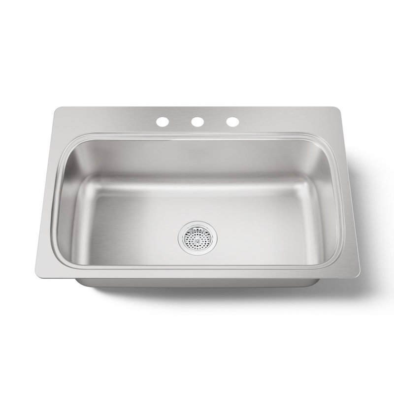 Verse 33" L x 22" W Top Mount Single Bowl Kitchen Sink, 3 Hole
