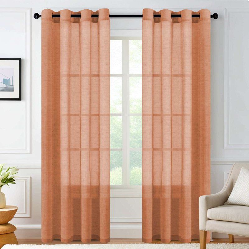 Linen Blended Textured Semi-Sheer Grommet Curtains - 37"/52" Widths Semi-Private & Light-Filtering Linen-Style Panels for Bedroom 