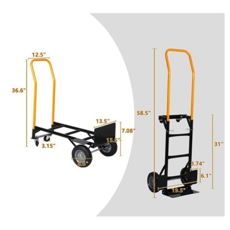 Chariot à main double chariot à 2 roues et chariot à pousser à 4 roues avec roues pivotantes Chariot à plateforme robuste d'une capacité de 330 lb pour le déplacement / entrepôt / jardin / épicerie