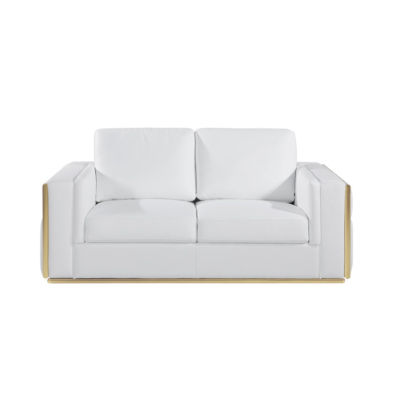 Basham Genuine Italian Leather Sofa, 34" H x 89" W x 40" D, Black