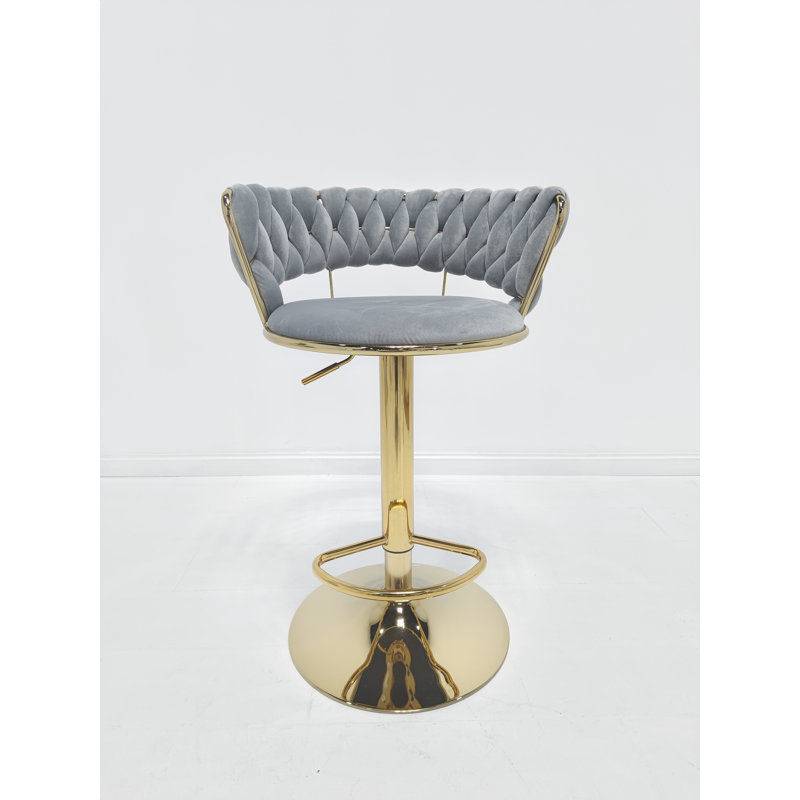 Tabouret de bar rotatif à hauteur ajustable Sarratt, Gris, Or