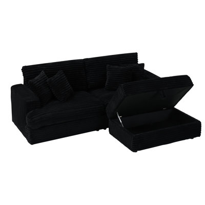 Corduroy 87.35 Inch 3 - Seat , Suitable For Living Room, Single Storage Leg, Four Pillows, Compression Stylish Lazy And Uniform Support