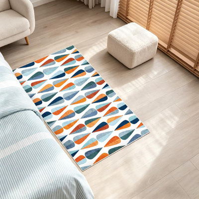 Clear Machine Washable,Mid Century Modern Style Retro with Drop Shapes Various Color Tones Indoor Area Rug