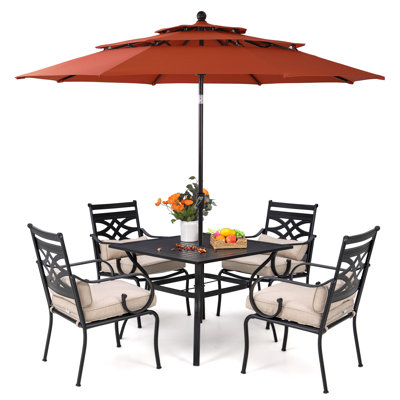 4 - Person Patio Dining Set with Square Table , Cushions Included