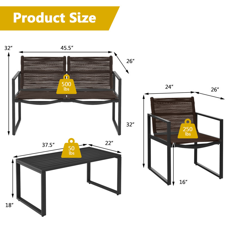 Hebe 4 - Person Patio Conversation Set, Brown