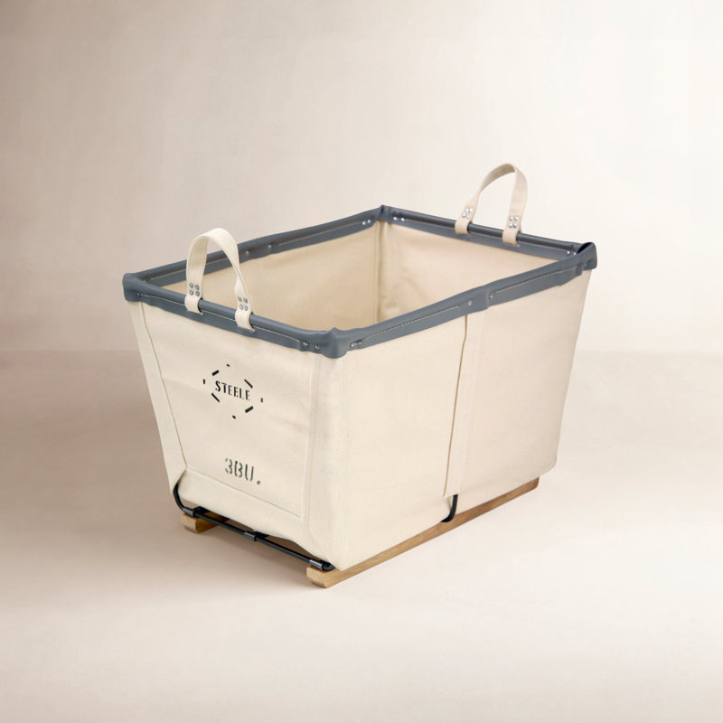 Laundry Basket with Handles, Grey Vinyl, Wood Runners
