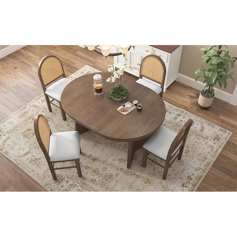 Ensemble de table de salle à manger 5 pièces pour 5 personnes, ensemble de table de salle à manger extensible rétro avec 4 chaises rembourrées, ensemble de table de cuisine et chaises pour la salle à manger et la cuisine