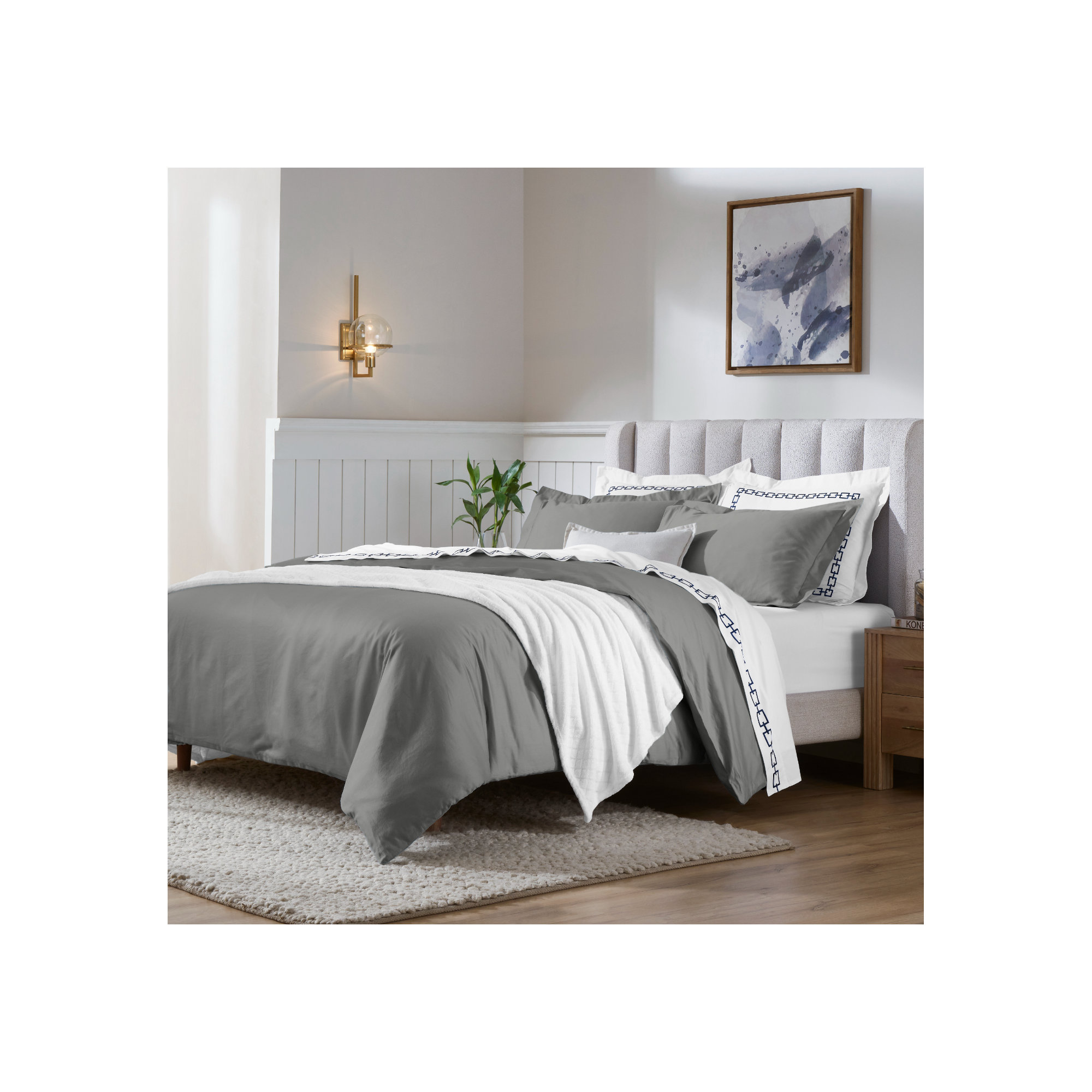 Cotton Duvet Cover Set, Gray, King/California King Duvet Cover + 2 King Shams